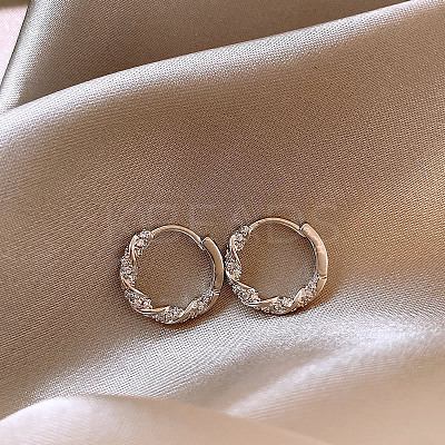 Twist Ring Alloy Crystal Rhinestone Hoop Earrings FS-WGBE8B9-02-1