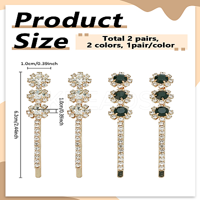 2 Pairs 2 Colors Golden Rhinestone Hair Bobby Pins OHAR-LP0004-13A-1