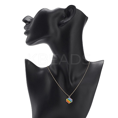 Rainbow Color Japanese Seed Braided Hexagon Pendant Necklace with 304 Stainless Steel Chains for Women NJEW-MZ00006-1