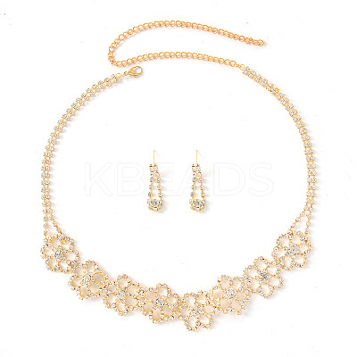 Flower Alloy Rhinestone Stud Earrings & Choker Necklaces Sets for Women FS-WG6F9DC-02-1