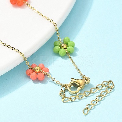 304 Stainless Steel & Synthetic Stone Daisy Flower Chain Anklets for Women LS-AJEW-B031-01G-03-1