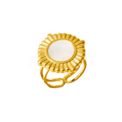 304 Stainless Steel with Natural Shell Cuff Open Rings for Women HW8046-3-1