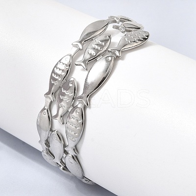 Fish 304 Stainless Steel Cuff Bangles for Women BJEW-A155-02P-1