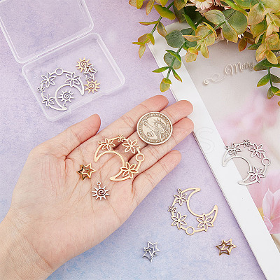 12Pcs 6 Style 201 Stainless Steel Pendants STAS-CA0001-82-1