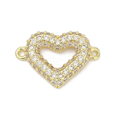 Brass Clear Cubic Zirconia Heart Connector Charms KK-D317-148G-1