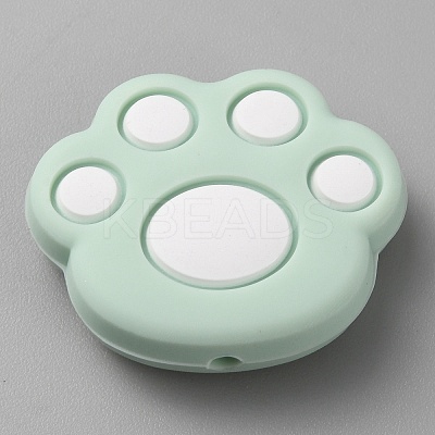 Cat Paw Print Food Grade Eco-Friendly Silicone Focal Beads SIL-WH0012-040G-1