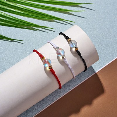 2Pcs 2 Colors Synthetic Moonstone Round Beaded Slider Bracelet BJEW-SW00057-02-1