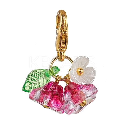 14Pcs Glass Flower Leaf Pendant Decoration HJEW-JM02786-1