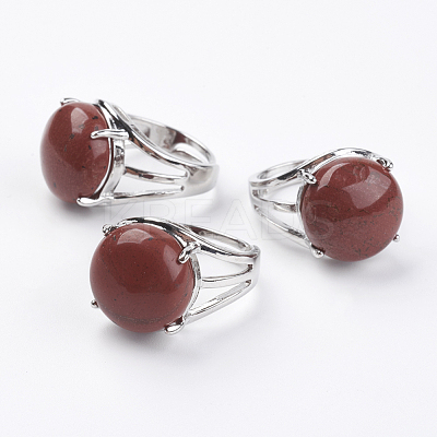 Adjustable Natural Red Jasper Finger Rings RJEW-F075-01N-1