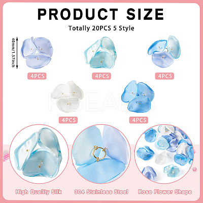 20Pcs 5 Style Silk Artificial Rose Flower Pendant PALLOY-TA00202-1