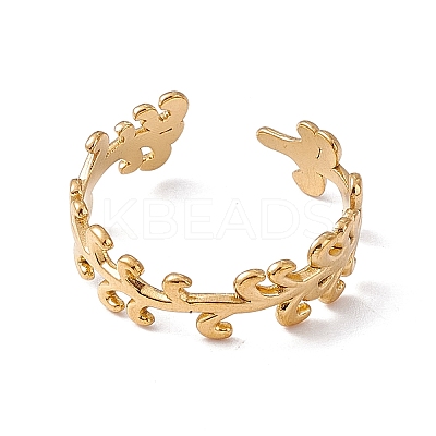 Ion Plating(IP) 304 Stainless Steel Leafy Branch Wrap Open Cuff Ring for Women RJEW-C045-20G-1