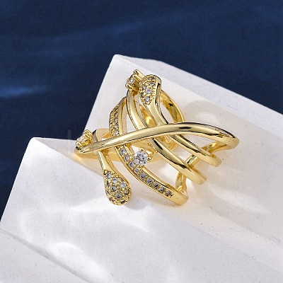 Brass Micro Pave Clear Cubic Zirconia Cuff Rings for Women RJEW-H248-01G-02-1