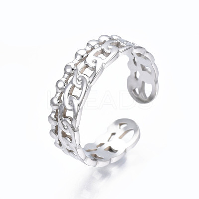 Non-Tarnish 304 Stainless Steel Curb Chain Open Cuff Ring RJEW-T023-92G-1