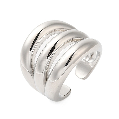 Three-layer Brass Open Cuff Rings for Women RJEW-A046-08P-1