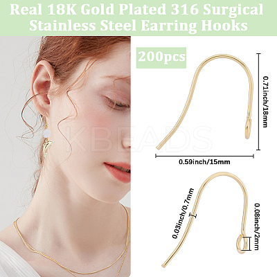 200Pcs 316 Surgical Stainless Steel Earring Hooks STAS-BBC0008-52-1