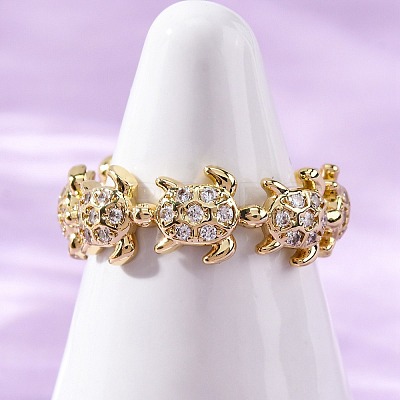 Brass Micro Pave Clear Cubic Zirconia Cuff Rings for Women RJEW-G345-01G-1