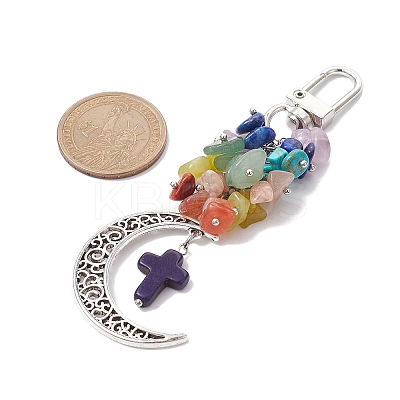 Natural & Synthetic Gemstone Chip & Cross Pendant Decoration HJEW-TA00086-1