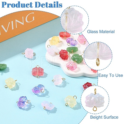 24Pcs 8 Colors Lotus Flower Transparent Glass Connector Charms PALLOY-YW00110-1