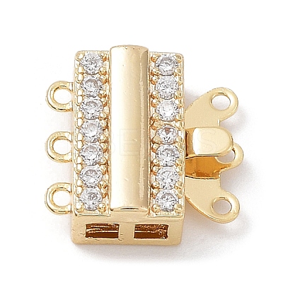 Brass Micro Pave Clear Cubic Zirconia Box Clasps KK-C031-10G-1