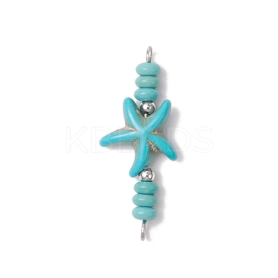 10Pcs 2 Colors Starfish & Rondelle Dyed Synthetic Turquoise Beaded Connector Charms PALLOY-JF03948-1