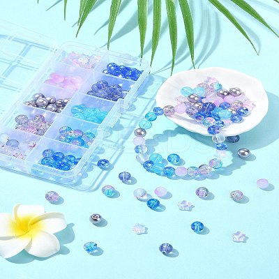10 Styles Transparent Spray Painting Crackle & Glass Pearl Glass Beads GLAA-YW0003-54-1