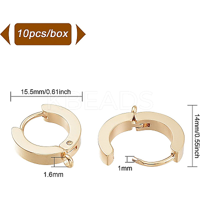 10Pcs 201 Stainless Steel Huggie Hoop Earrings Findings STAS-BC0002-45-1