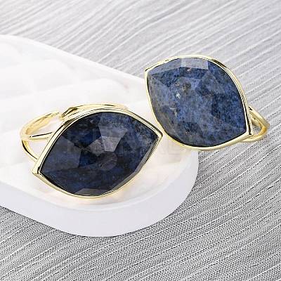 Horse Eye Natural Gemstone Cuff Rings RJEW-M076-04G-1