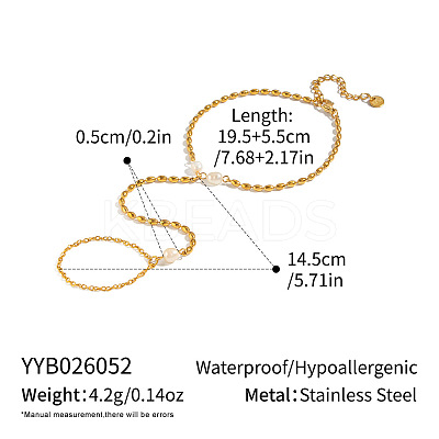 Natural Freshwater Pearl 304 Stainless Steel Rice Bead Hand Chain Ring Bracelets for Women PW2633-1