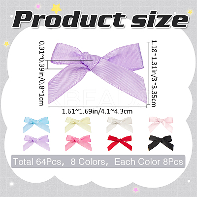 64Pcs 8 Colors Bowknot Polyester Alligator Hair Clips AJEW-CP0008-36-1