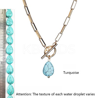 Synthetic Turquoise Pendant 304 Stainless Steel Paperclip Chain OT Necklaces for Women WG5218A-03-1
