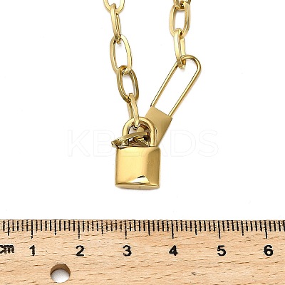 304 Stainless Steel Lock Pendant Paperclip Chain Necklaces for Women Men NJEW-Q028-07G-1