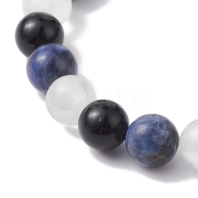 Natural Sodalite & Selenite & Eyeless Obsidian Round Beaded Stretch Bracelets BJEW-JB10114-02-1