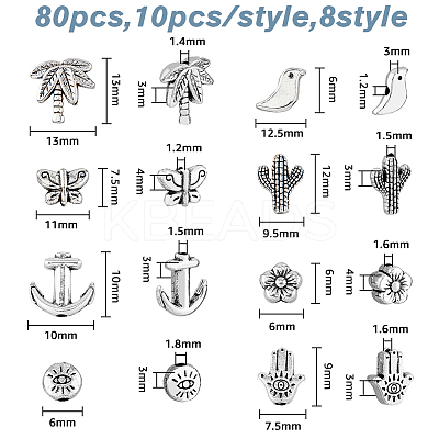 80Pcs 8 Style Tibetan Style Alloy Beads TIBE-HY0001-01-1