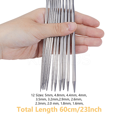 12 Styles Stainless Steel Wire Knitting Needles DIY-AR0004-93A-1