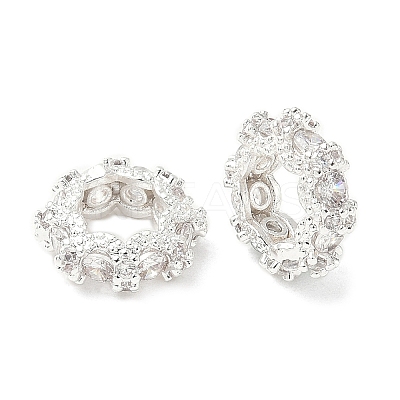 Brass Cubic Zirconia Rondelle European Beads KK-A254-07S-1