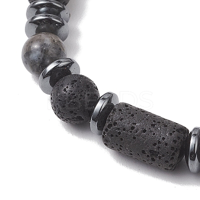 2Pcs Natural Lava Rock & Larvikite & Howlite Beads Stretch Bracelets for Couple BJEW-JB13196-1
