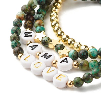 Love Mama Beads Stacking Stretch Bracelets Set for Mother's Day BJEW-JB07159-1