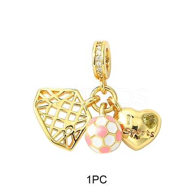 1Pc Sport Theme Brass Pink Enamel European Dangle Charms KK-YW0002-66-1