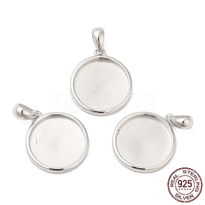 Anti-Tarnish Rhodium Plated 925 Sterling Silver Pendant Cabochon Settings STER-I017-017P-1