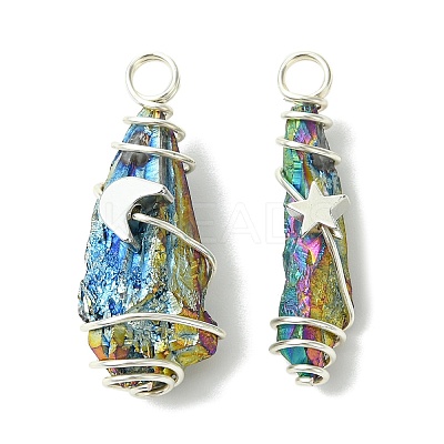 2Pcs Electroplated Natural Quartz Crystal Dyed Copper Wire Wrapped Pendants PALLOY-JF03171-02-1