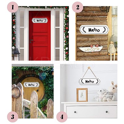 Hello Sign Natural Wood Door Hanging Decoration for Front Door Decoration HJEW-CN0001-01A-1