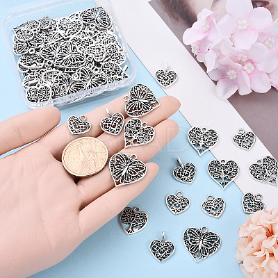 100Pcs 5 Styles Tibetan Style Alloy Pendants TIBE-YW0001-79-1