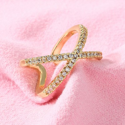 Adjustable Brass Micro Pave Clear Cubic Zirconia Cuff Rings X-RJEW-F101-17G-1