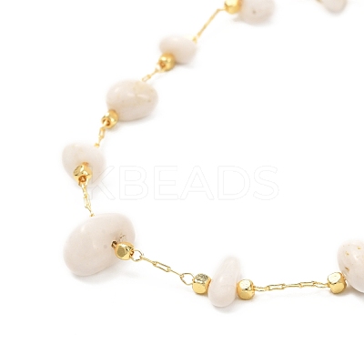 Natural White Moonstone Chip Beaded Necklace for Girl Women NJEW-JN03708-02-1