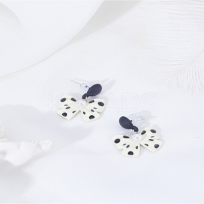 1 Pair Bowknot Alloy Enamel Stud Dangle Earrings EJEW-LP0007-080C-1