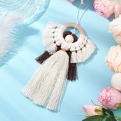Handmade Cotton Macrame Angel Pendant Decorations HJEW-JM02844-1