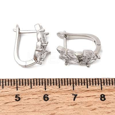 Leaf Brass Micro Pave Clear Cubic Zirconia Hoop Earrings EJEW-H180-29P-1