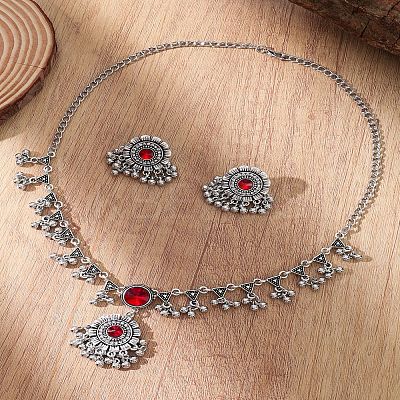 Flower Alloy Rhinestone Pendant Necklace & Stud Earring FS-WG1C18E-04-1