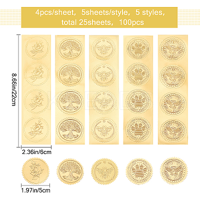 30 Sheets 6 Style Plant & Animal Theme Plastic Self Adhesive Gold Foil Embossed Stickers DIY-CP0006-31-1
