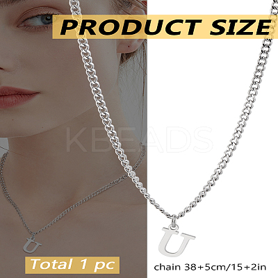 1Pc 304 Stainless Steel Letter Pendant Necklaces NJEW-LP0001-33U-P-1